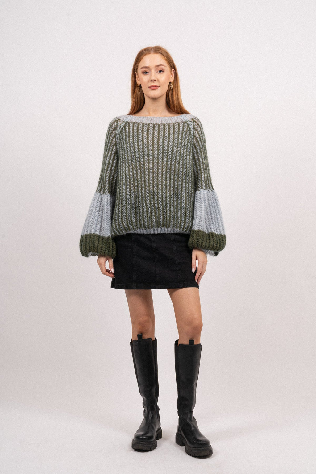 Liana Knit Sweater, Light Blue/Army