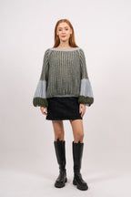 Liana Knit Sweater, Light Blue/Army