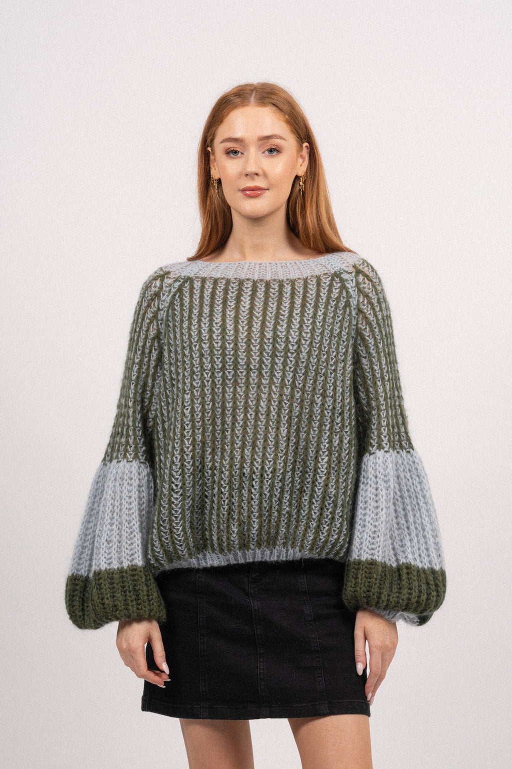 Liana Knit Sweater, Light Blue/Army
