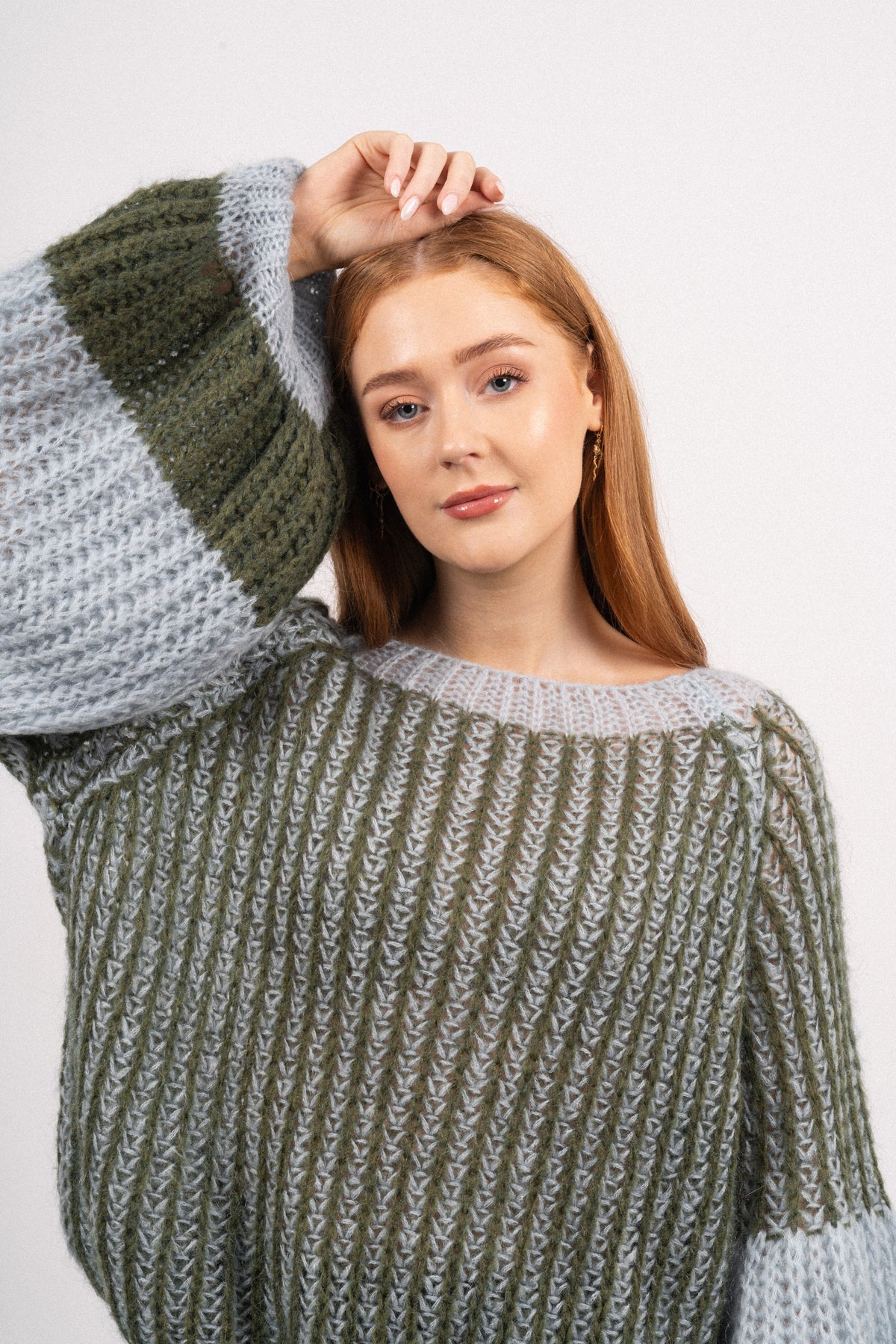 Liana Knit Sweater, Light Blue/Army
