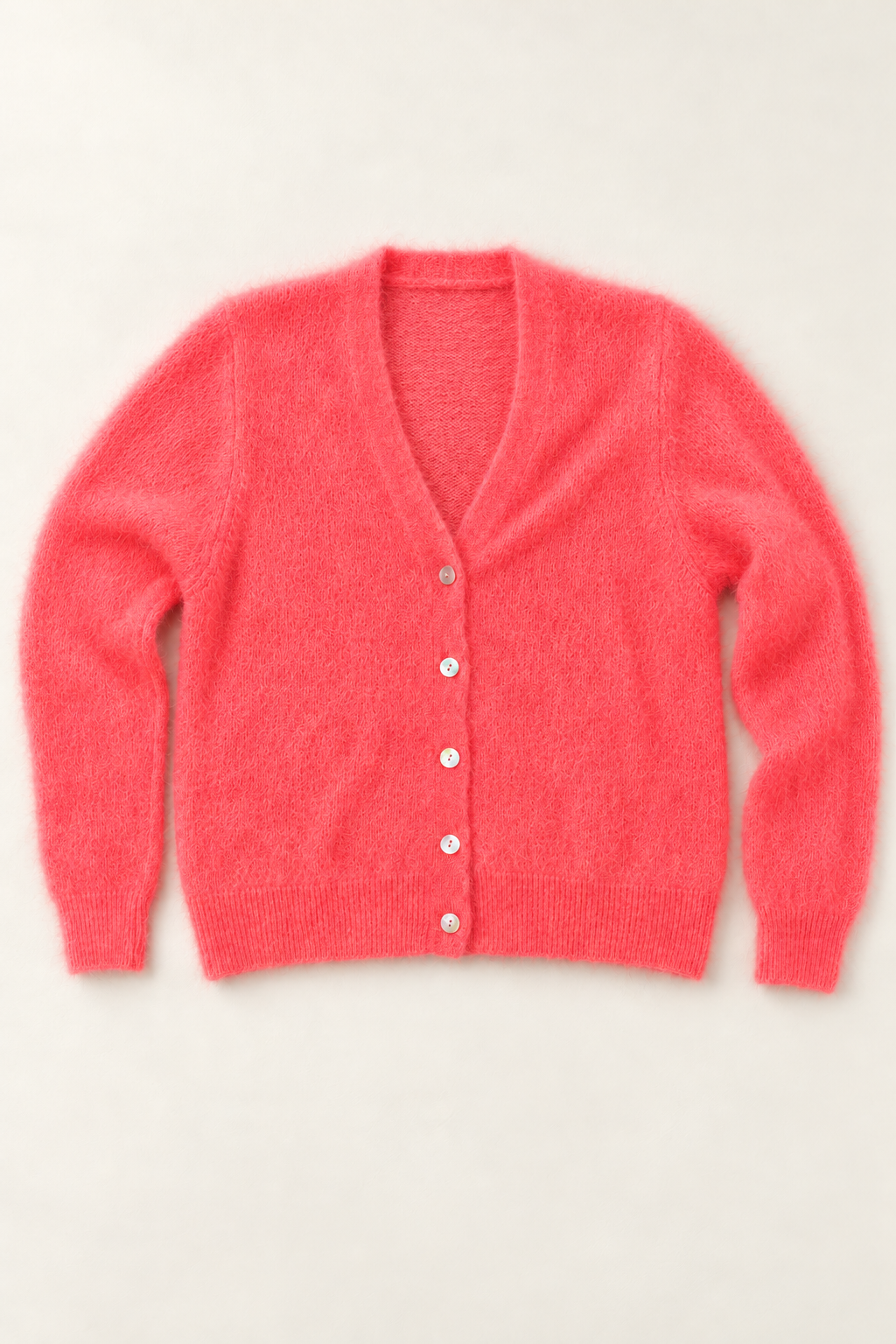 Joyful Mohair Cardigan, French Coral - flat lay