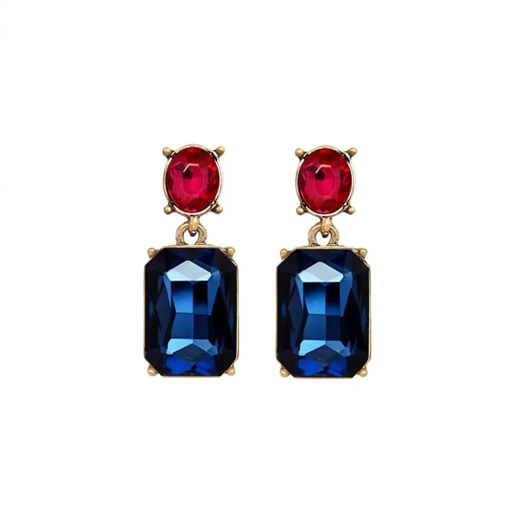 Oval Twin Gem Post Earring, Navy & Rose Pink