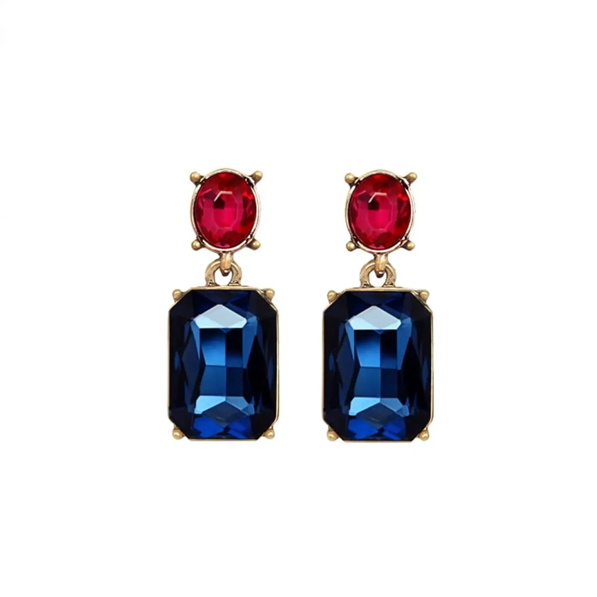 Oval Twin Gem Post Earring, Navy & Rose Pink