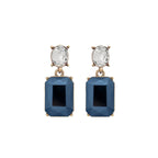 Oval Twin Gem Post Earring, Navy and Clear