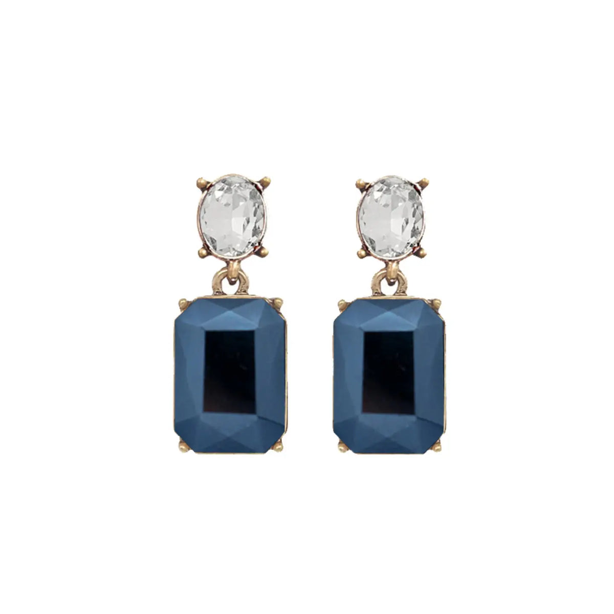 Oval Twin Gem Post Earring, Navy and Clear