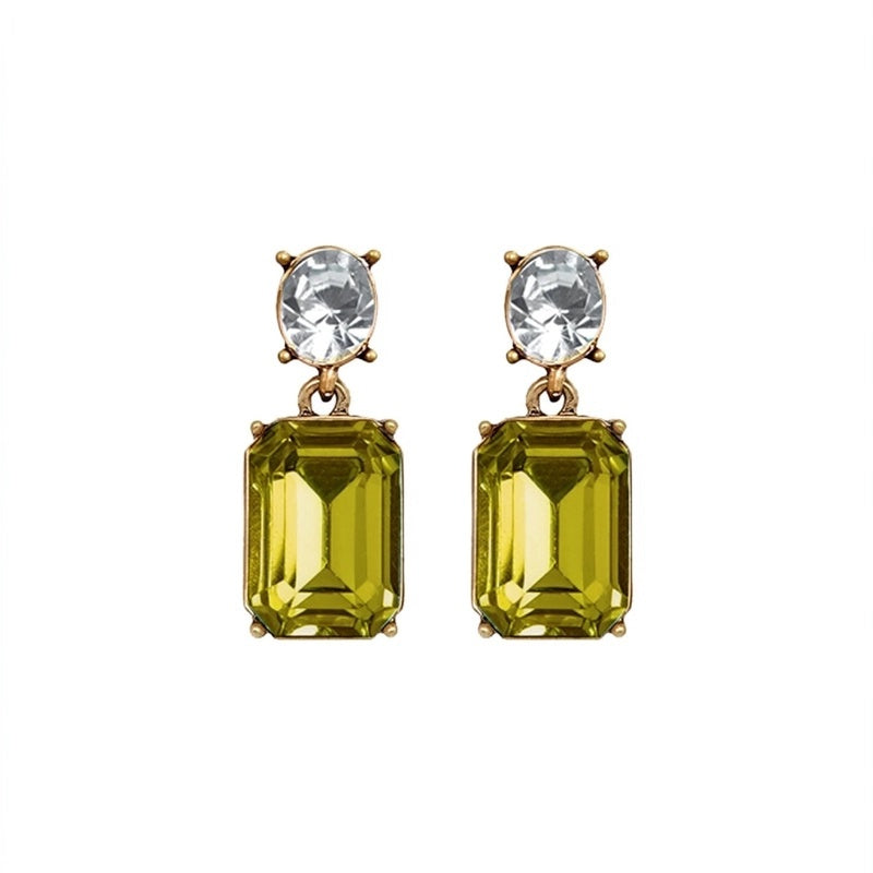 Oval Twin Gem Post Earring, Olive & Clear
