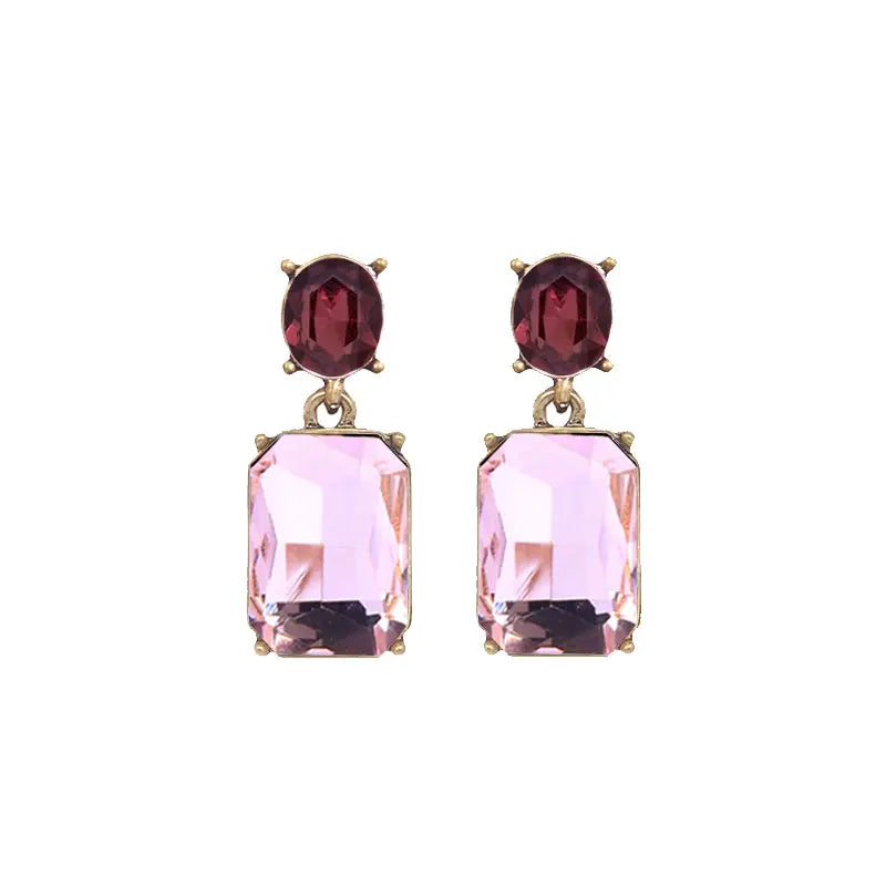 Oval Twin Gem Post Earring, Pink & Burgundy