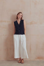Summer Wide Leg Linen Blend Culottes, White