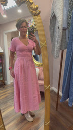 Eliza Shirred Midi Dress, Pink