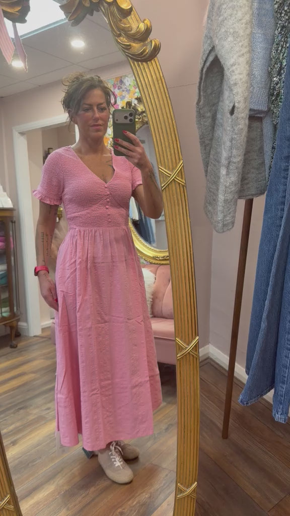 Eliza Shirred Midi Dress, Pink