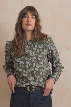 Emily Textured Crepe Printed Blouse, Olive
