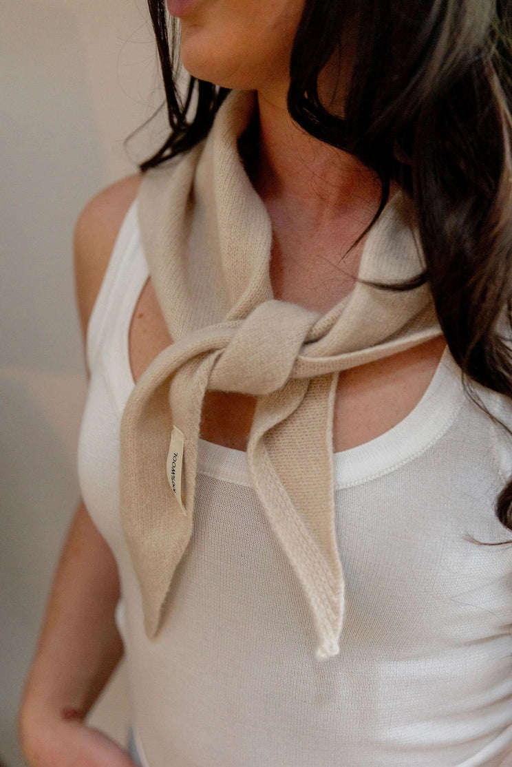 Wool Triangle Scarf, Stone, worn detail