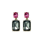 Oval Twin Gem Post Earring, Slate Grey & Pink