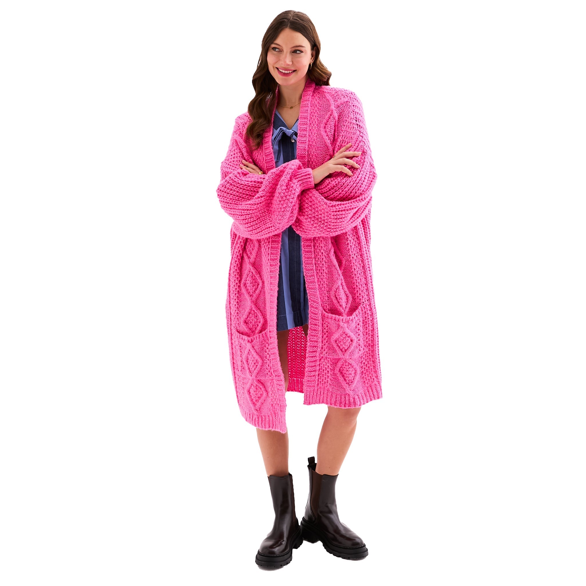 Stevie Maxi Cardigan, Hot Pink