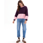 Taz Colour Block Jumper in plum and pink, back view