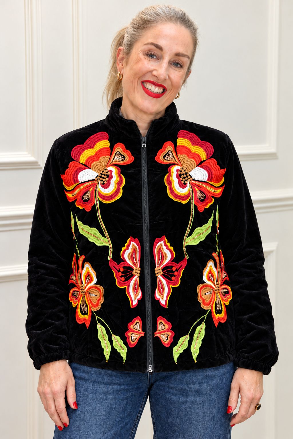 Padded Velvet Luxe Jacket, Black