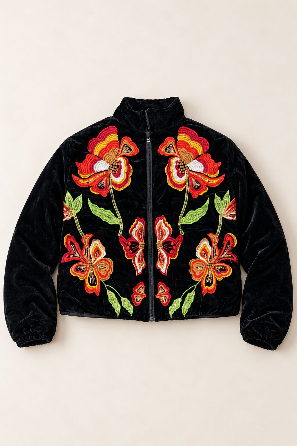 Padded Velvet Luxe Jacket, Black