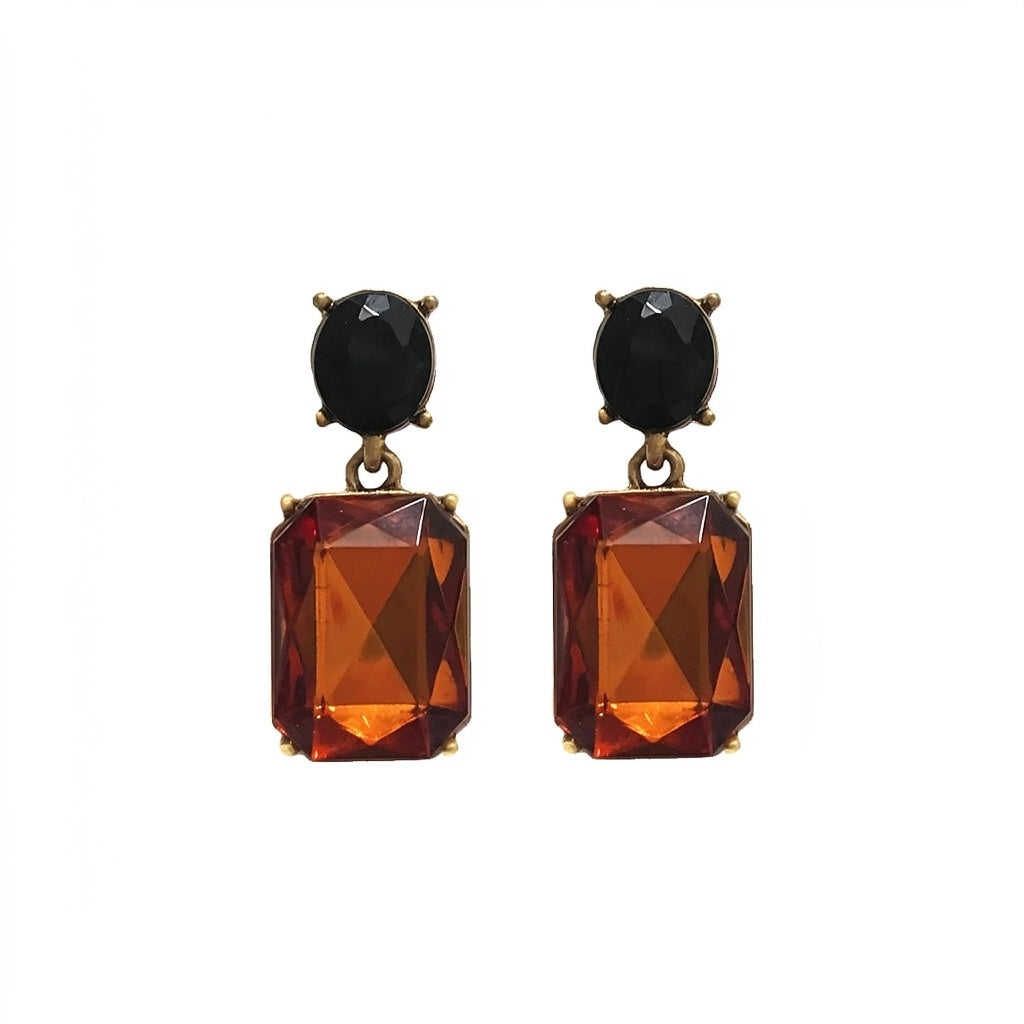 Oval Twin Gem Post Earring, Walnut & Black