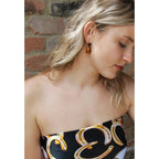 Oval Twin Gem Post Earring, Walnut & Black - worn detail